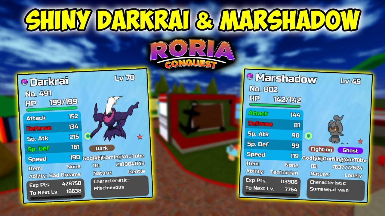 Поймать Шайни Даркрая и Маршадоу в бронзовом кирпиче покемонов (Roria Conquest Roblox)