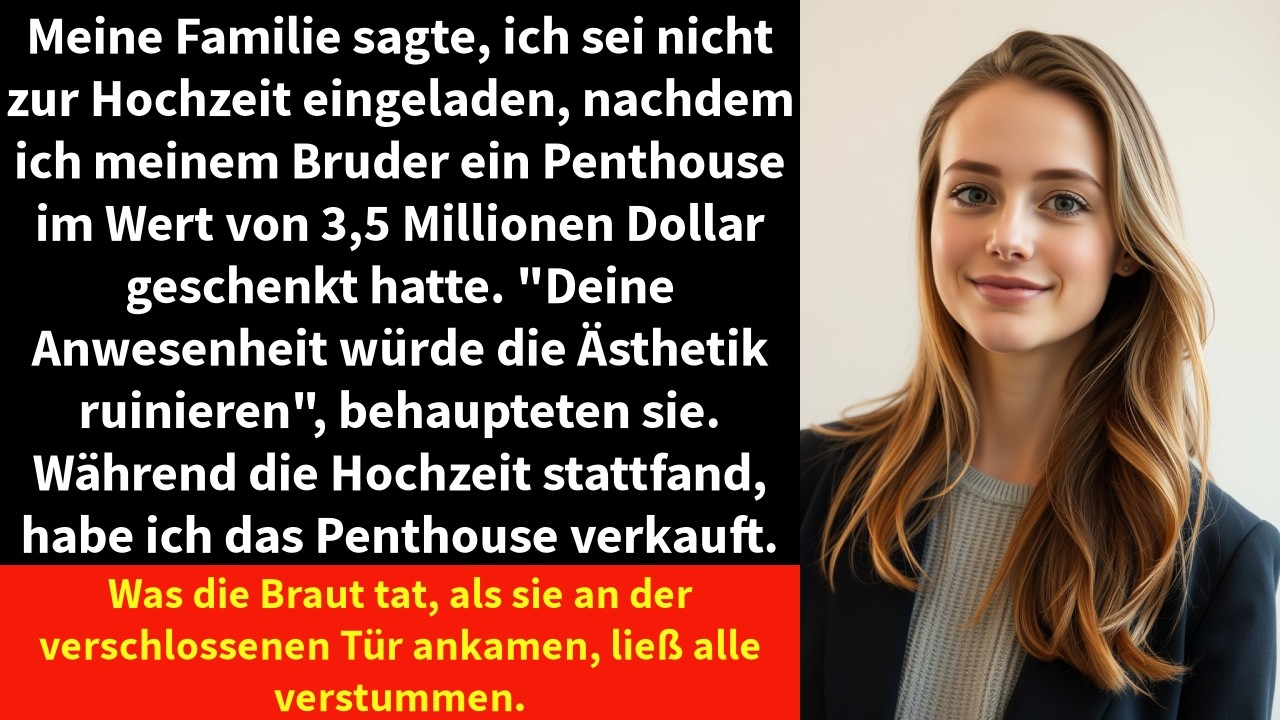 Meine Familie sagte, ich sei nicht zur Hochzeit eingeladen, nachdem ich meinem Bruder ein Penthouse