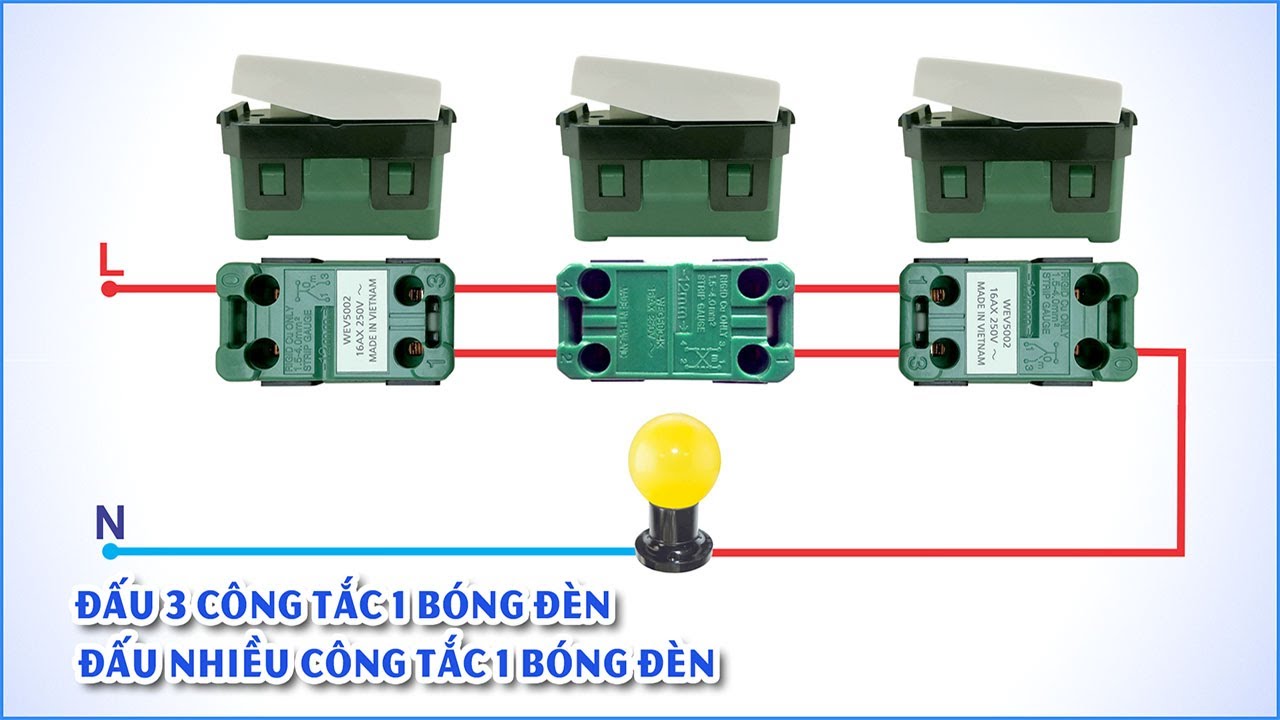 C&aacute;ch Đấu 3 C&ocirc;ng Tắc V&agrave; Nhiều C&ocirc;ng Tắc Đảo Chiều Bật Tắt 1 B&oacute;ng Đ&egrave;n