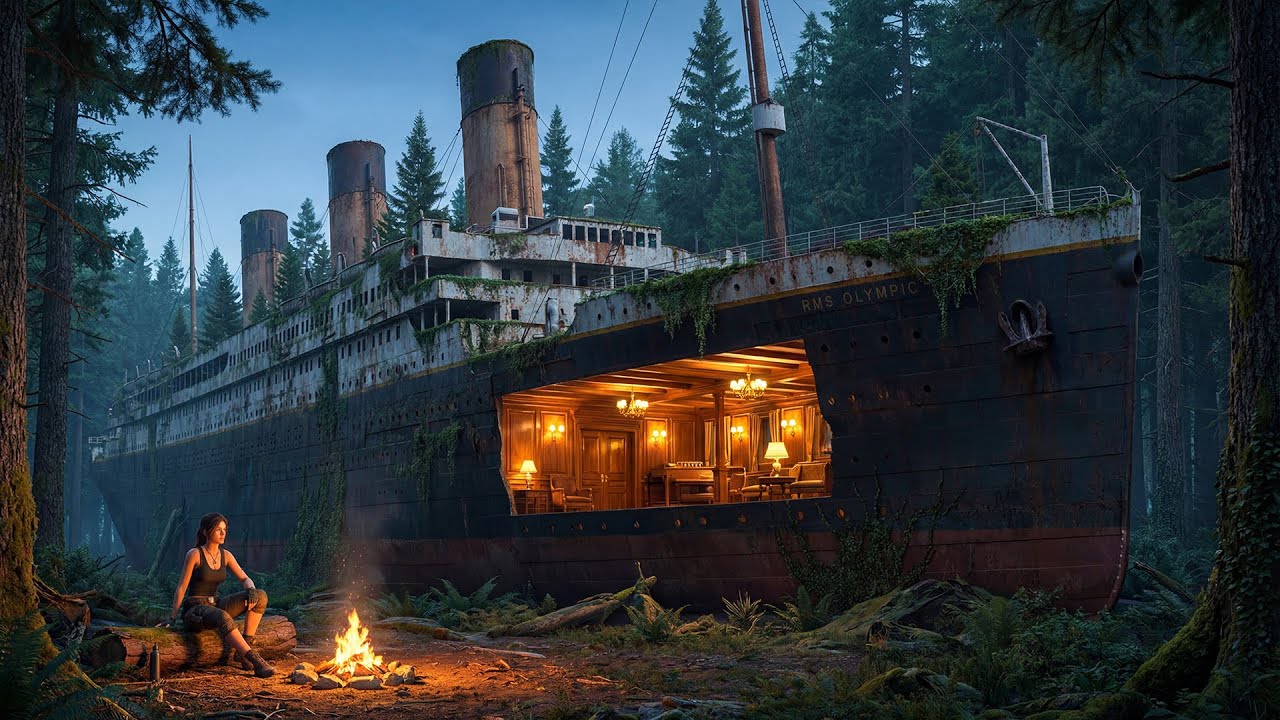 Building a House Inside the RMS Olympic (1911) in a Remote Forest (Full ASMR Build Process)