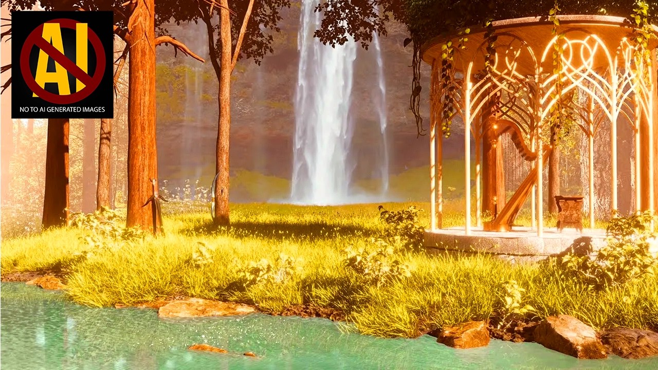 Elven Lands Ambience | Meditative Chant, Choir, Harp, Nature Sounds, Waterfalls, Elven Woodland
