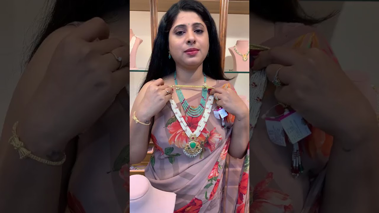 Gold Pearl & Emerald Long Haar Necklace | Timeless Elegance for Grand Occasions | Krishna Pearls