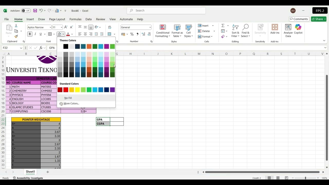 How to Make Your Own CGPA Calculator on Excel?