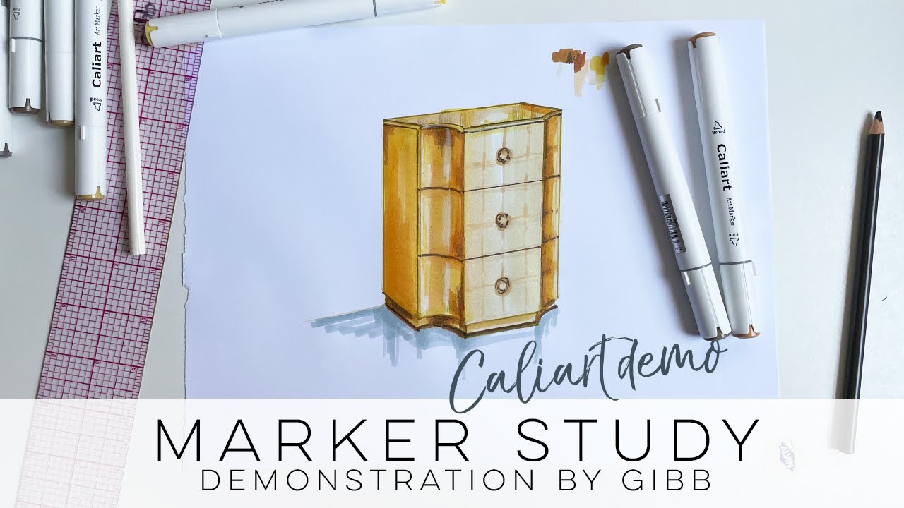 How to render gold leaf dresser with markers - quick marker rendering tutorial for furniture