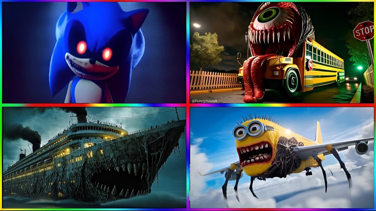 😱 Sonic Exe 🆚 School bus 🆚 infected sea 🆚 minion sky 🎶 Tiles hop 🥶