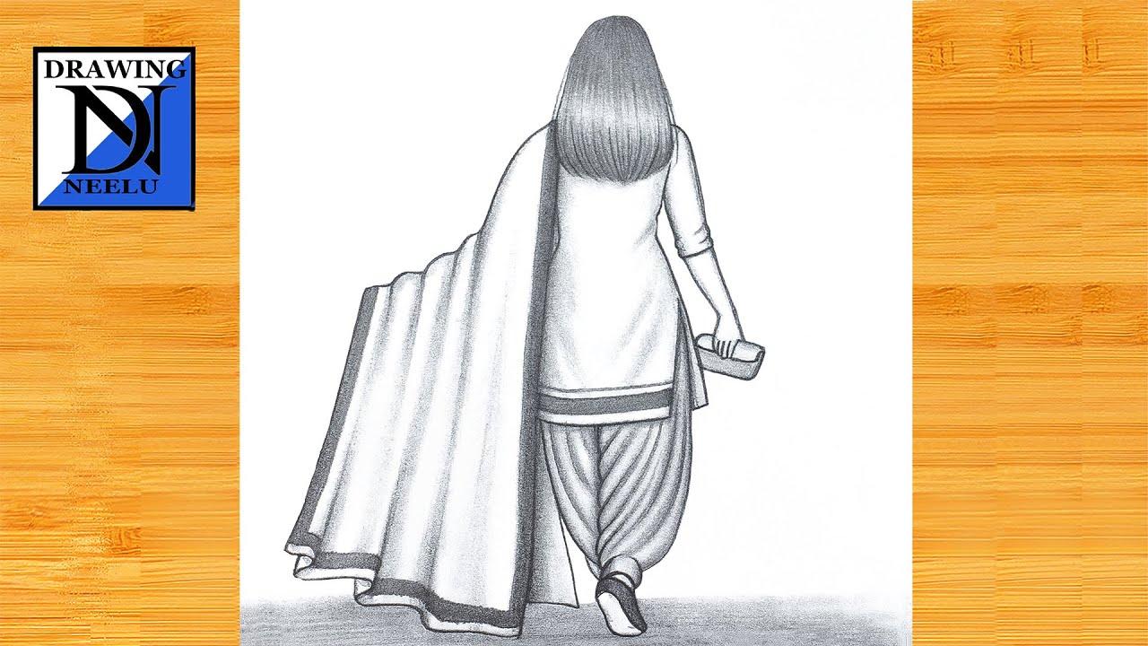 How to draw a Backside Girl in Suit Salwar || Pencil sketch for Tutorial || Girl drawing || Drawing