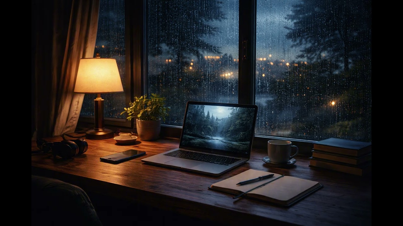 Relaxing Piano Music with Rain Sounds for Deep Sleep | Night Desk Ambience | 3 Hours