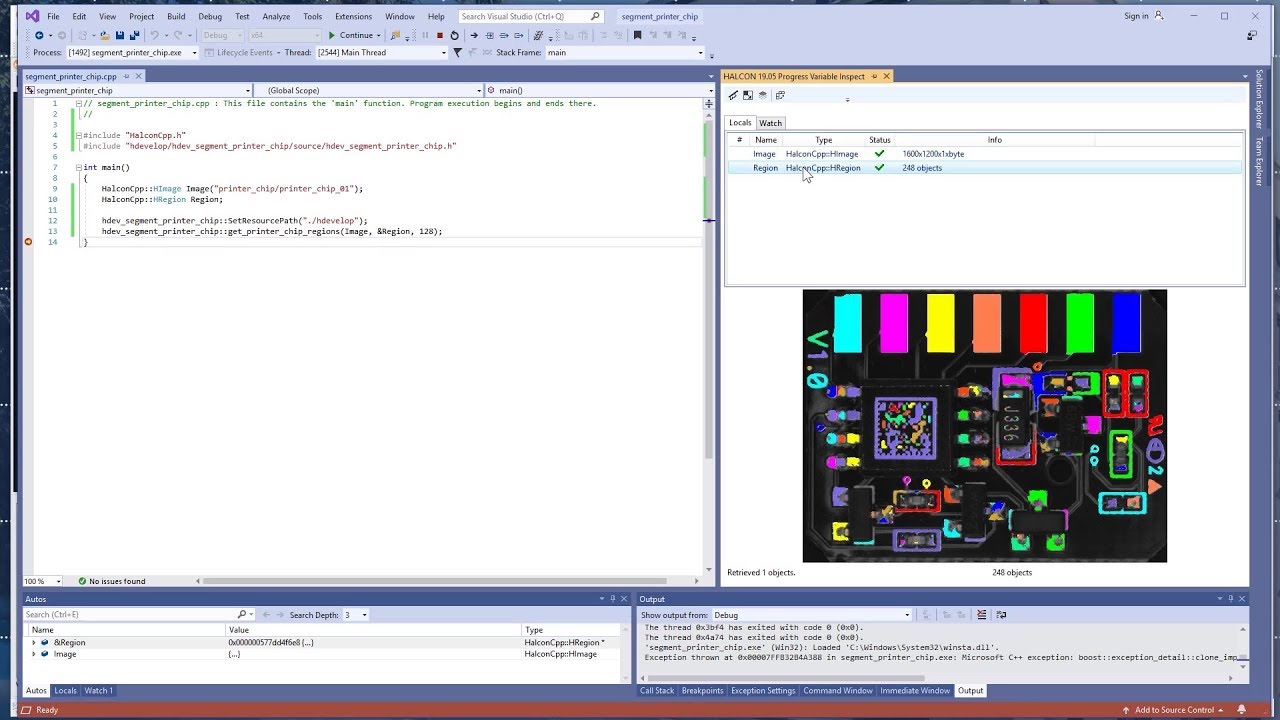 Integrate HDevelop code into a C++ application using the Library Project Export