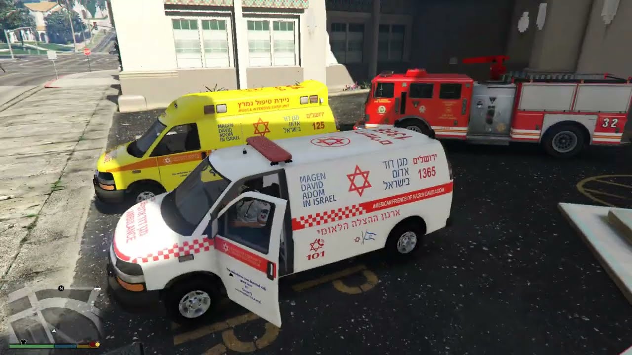 אמבולנס מדא בדרך לפצוע ירי ברחוב פצוע קשה זמין להורדה 2022 GTA V Ambulance MDA Israel