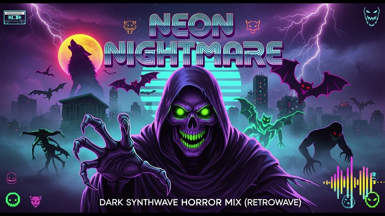🎃 80s Halloween Music - Neon Nightmare | Dark Synthwave Horror Mix (Retrowave) (Lyrics)