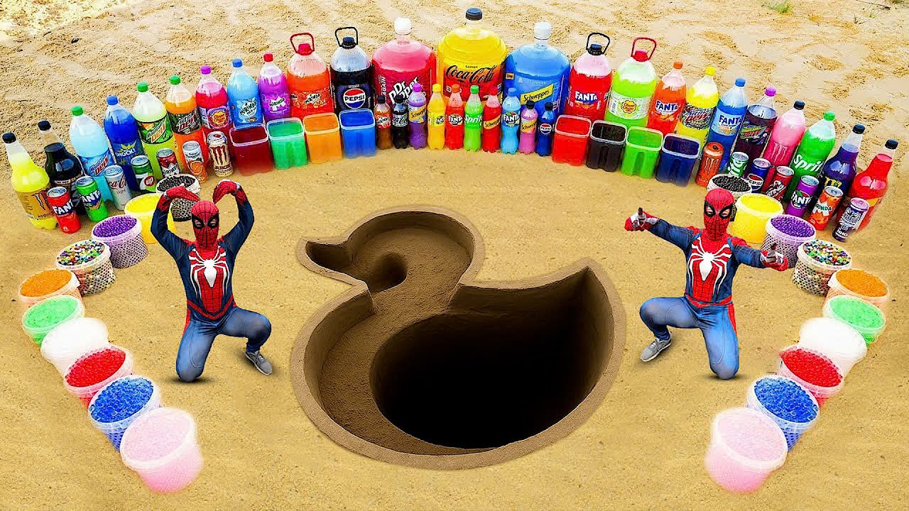 How To Make Rainbow Duck With Orbe, Balloons, Giant Coca Cola, Fanta, Mirinda, Pepsi With Mentos