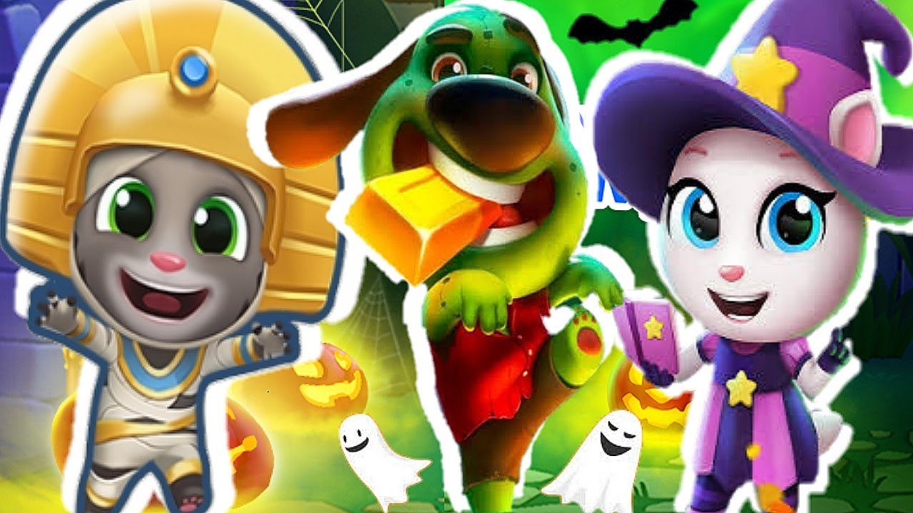 Talking Tom Gold Run Halloween Mummy Tom vs Witch Angela vs Zombie Ben vs Roy Raccoon Gameplay