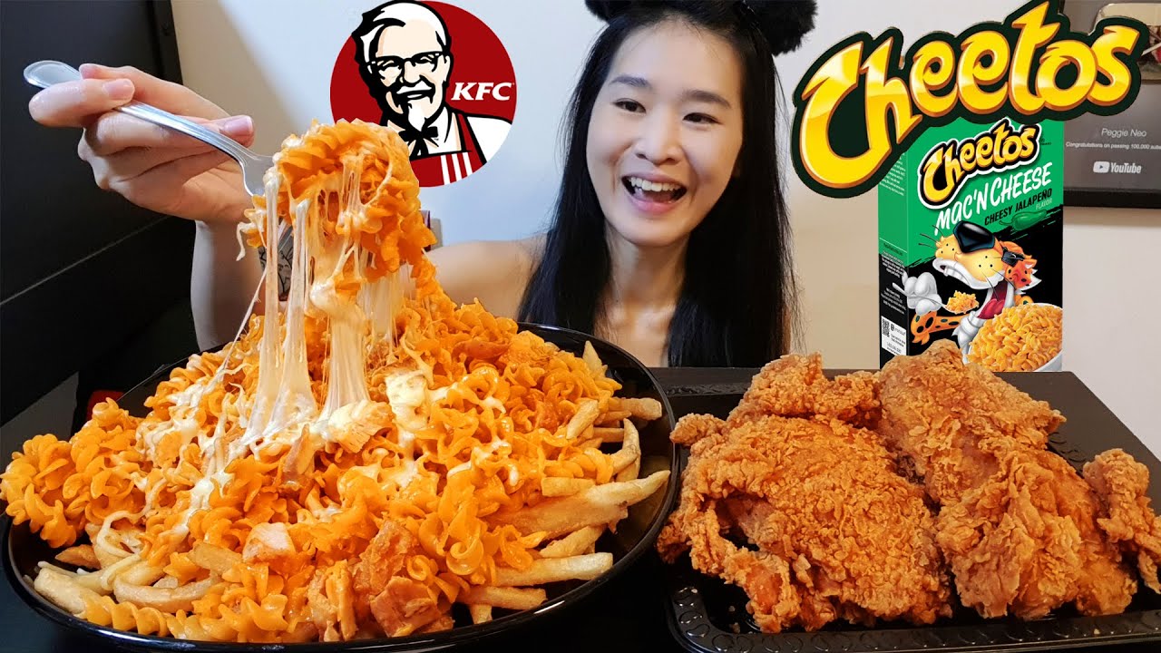 SUPER CHEESY! Cheetos Jalapeno Mac N' Cheese Fries & KFC Extra Crispy Fried Chicken - Mukbang w Asmr