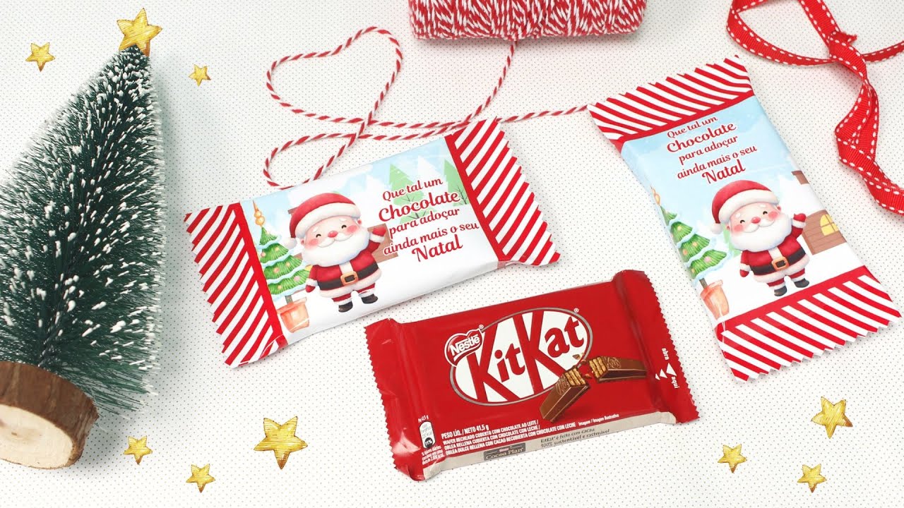 Como Colar o Rótulo Personalizado no Kit Kat | Lembrancinha de Natal