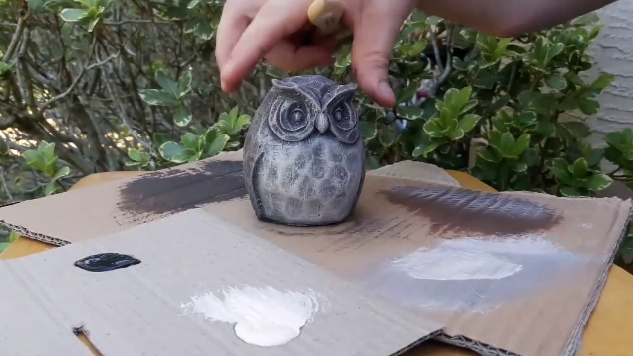 Painting a concrete owl statue to look like hand carved wood