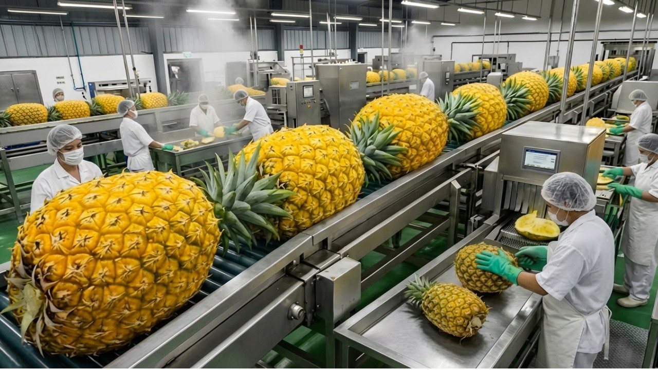 Inside a Modern Pineapple Plant  | From Whole Pineapples to Canned Golden Slices (Full Process)