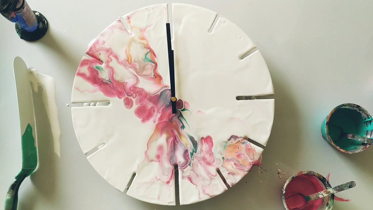 Acrylic Pouring on a wooden clock - Fluid Art Clock 🕛😍😍