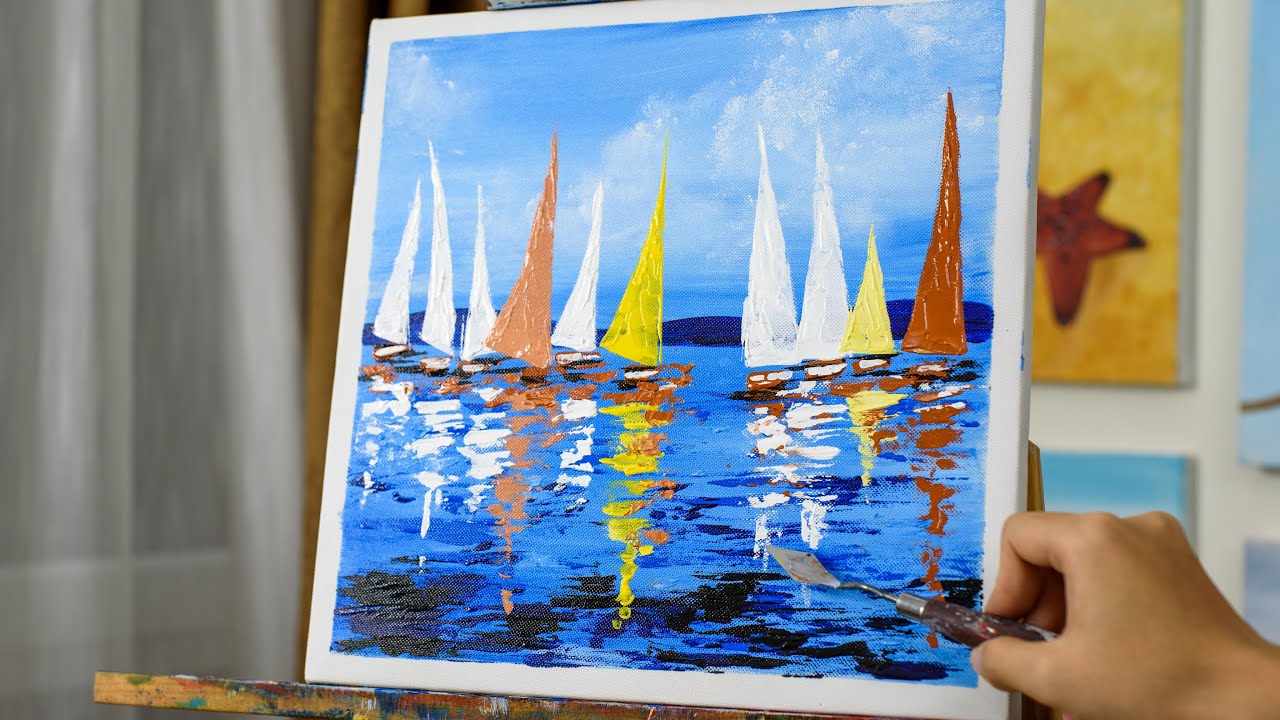 How to paint Abstract Sailing boats / Palette knife painting tutorial