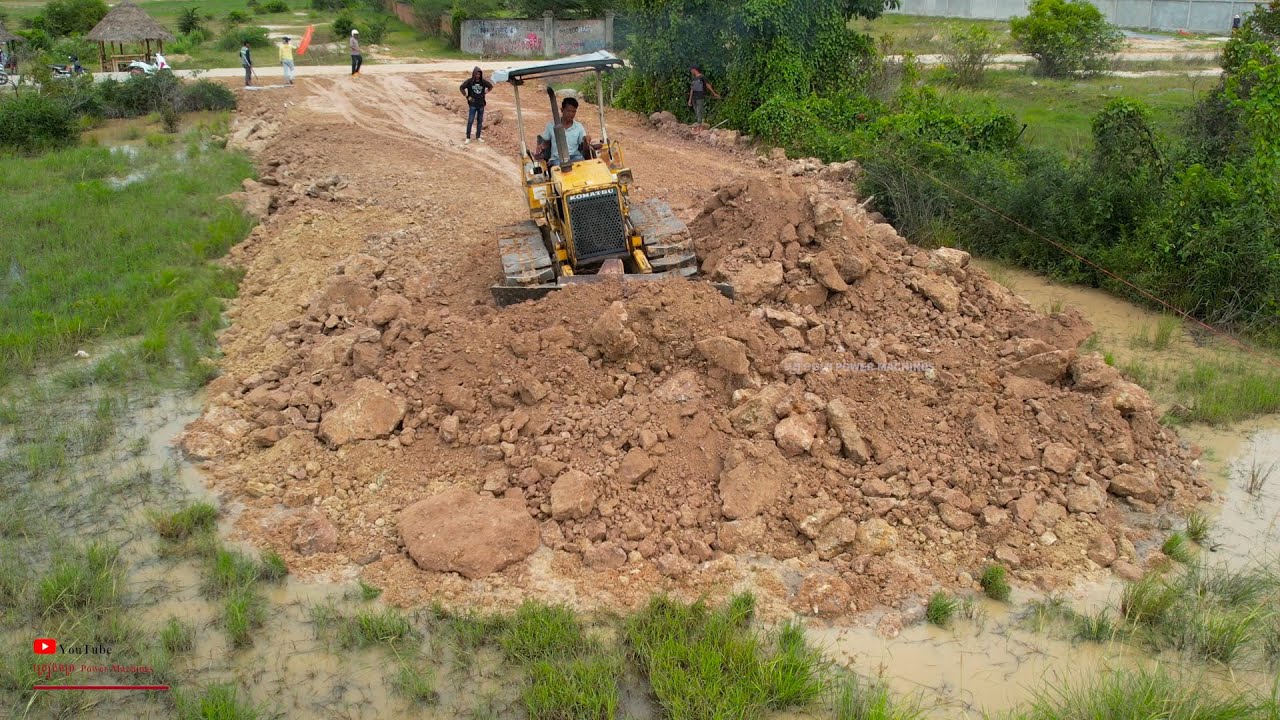 Excellent Skills Driver Mini Bulldozer Extreme Pushing Rock And Komatsu Vs Dump Truck Works