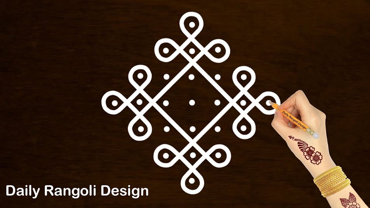 Sikku Kolam with 7x1 dots | Melika Muggulu | Rangoli with dots | Daily Rangoli design