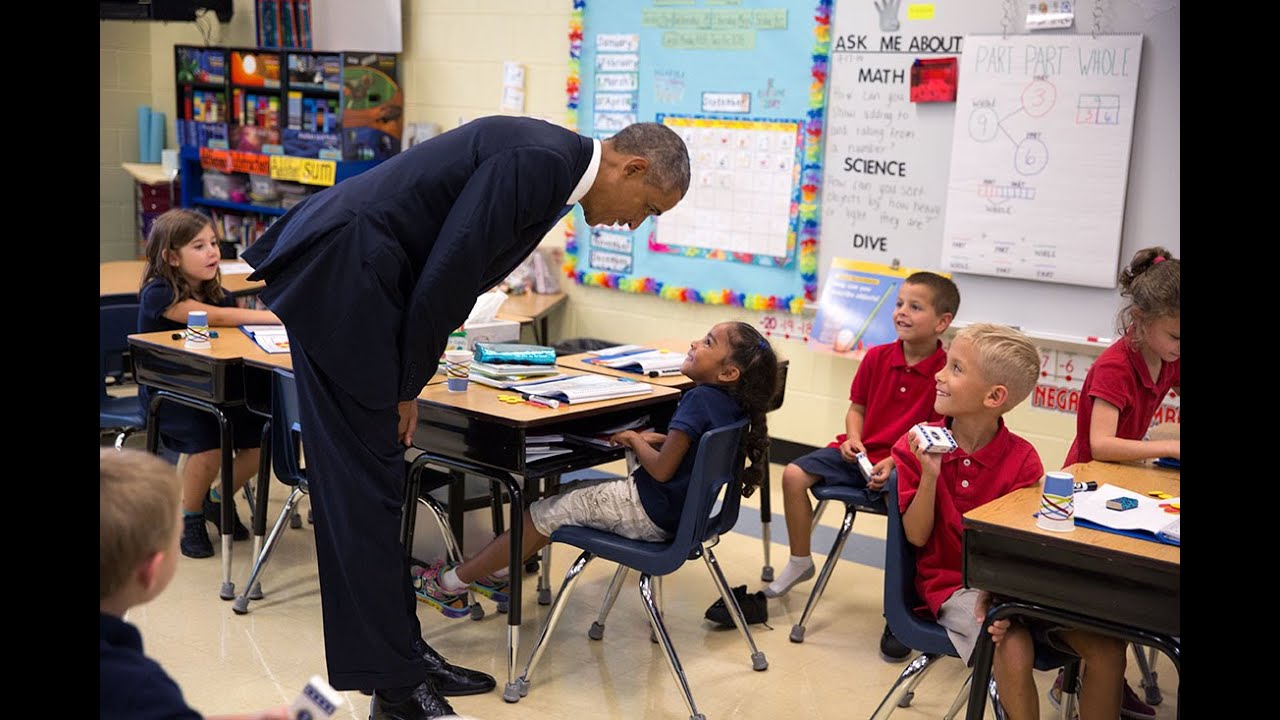 President Obama Talks with First-Graders at Tinker Elementary School