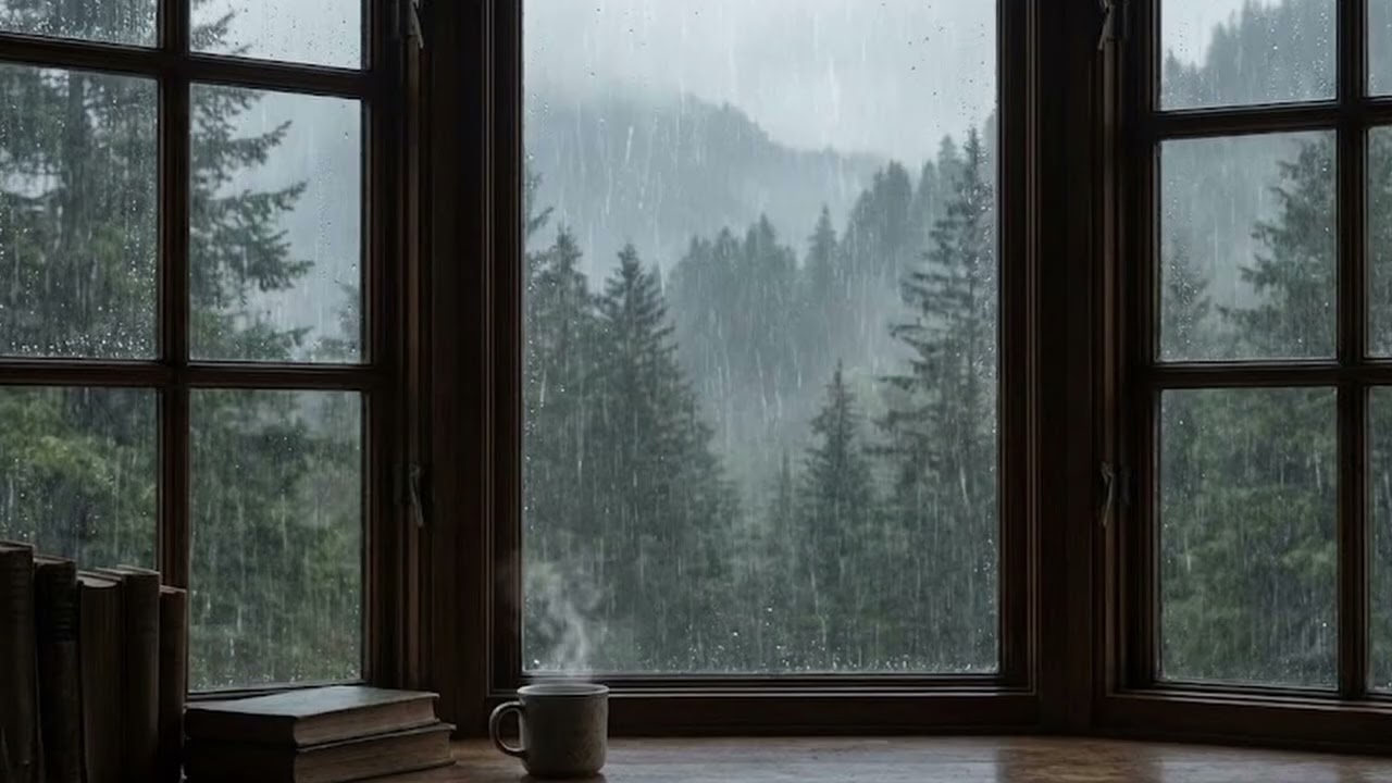 Rain on Forest Cabin Window  1 Hour Mountain Relaxing Sounds for Deep Sleep And Relaxation