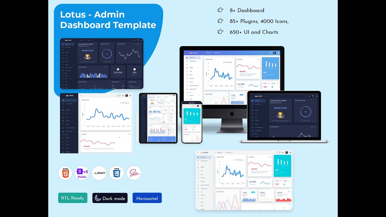 Responsive Admin Dashboard Template Web App &ndash; Lotus