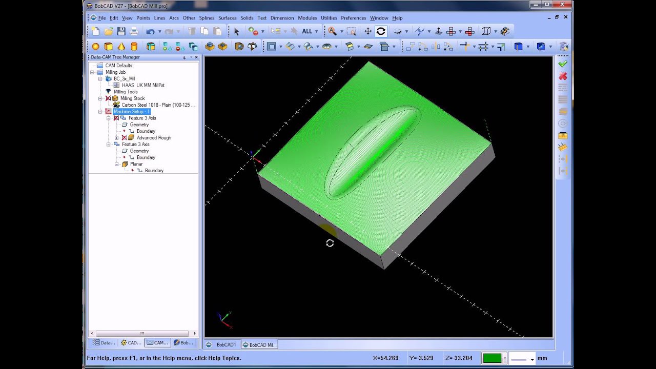 Planer Toolpath BobCAD V27 DEMO
