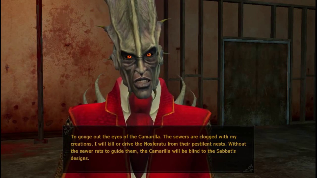 Vampire The Masquerade: Bloodlines. A Malkavian meets Andrei the Tzimisce.