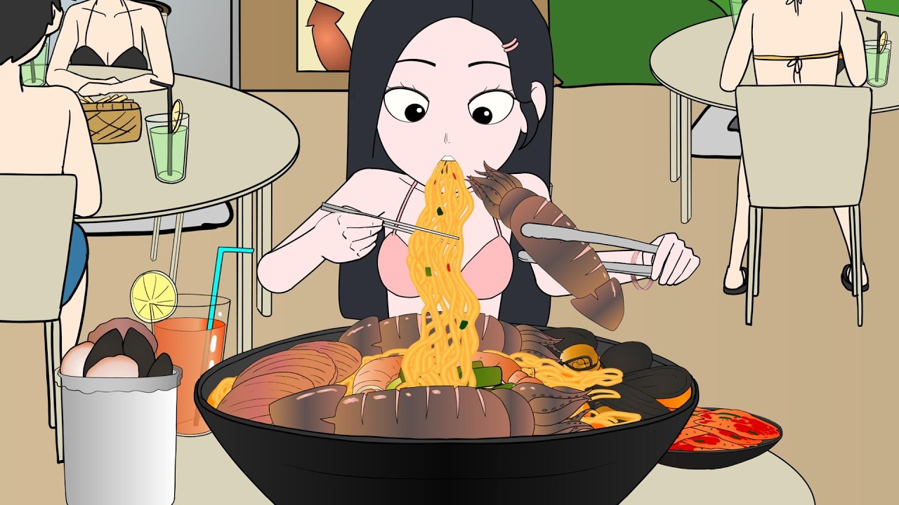바닷가에서 대왕 해물라면 먹방