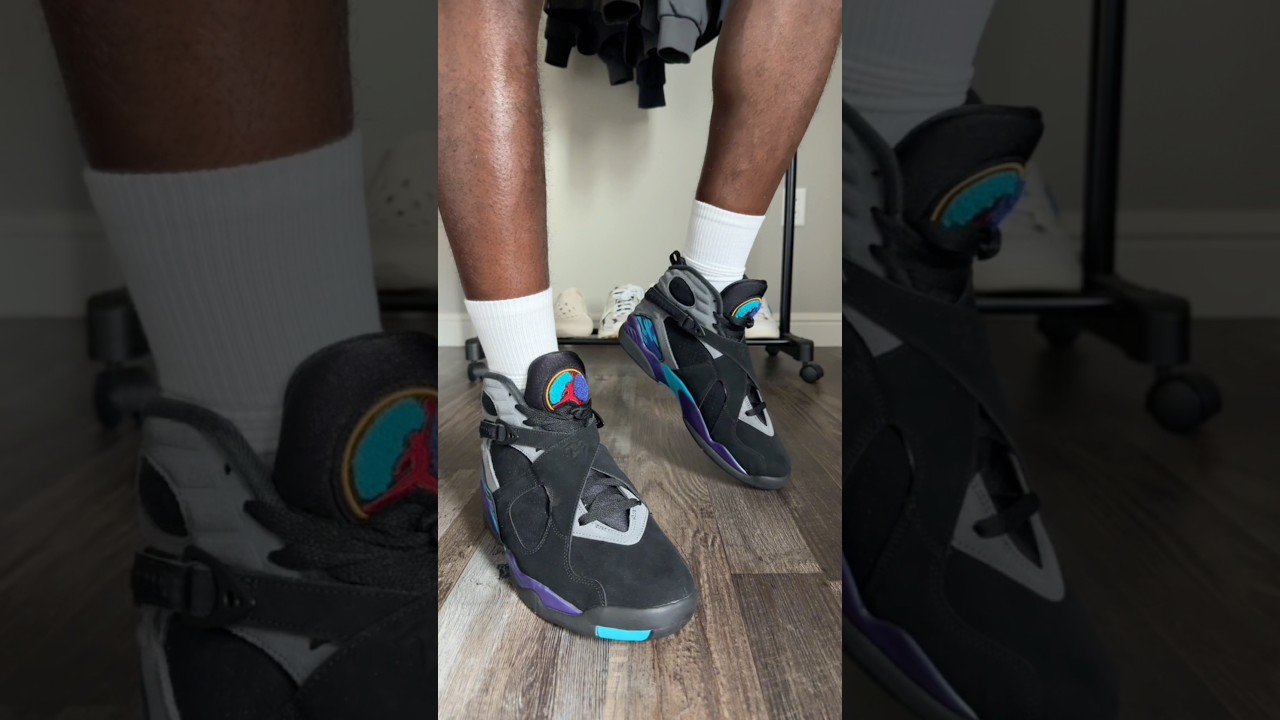 CLOSE ON FEET LOOK 👀 AIR JORDAN 8 &ldquo;AQUA&rdquo; 2025 🌊 #shorts #sneakers #jordans #nike #shoes #retro #og