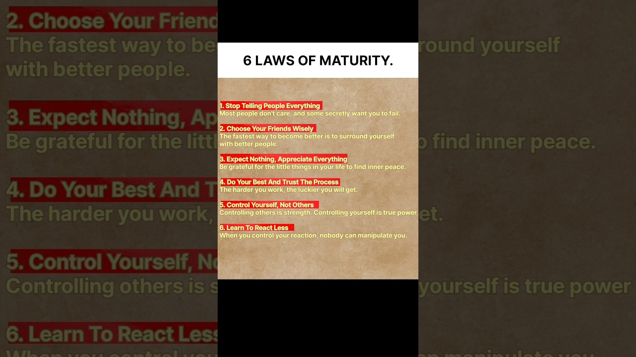 6 LAWS OF MATURITY 📈 #motivation #shorts #discipline #mindset #success