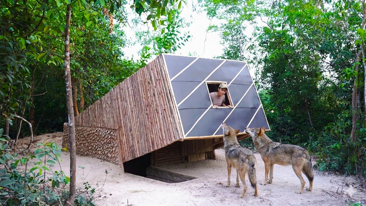 Amazing Girl Building a Container House in Forest for Stay Safety From Wolves - Underground shelter