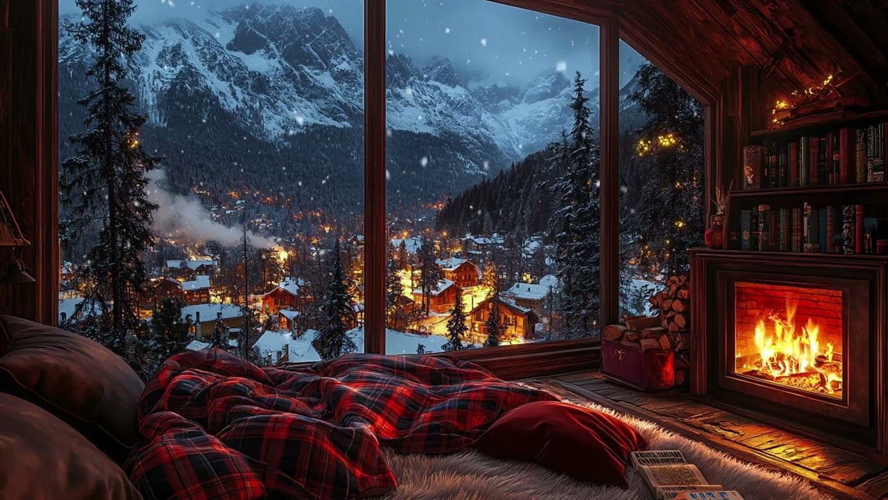 Fall Asleep in Minutes with Cozy Snowfall Cabin Night | Fireplace Warmth for Deep Sleep and Relax