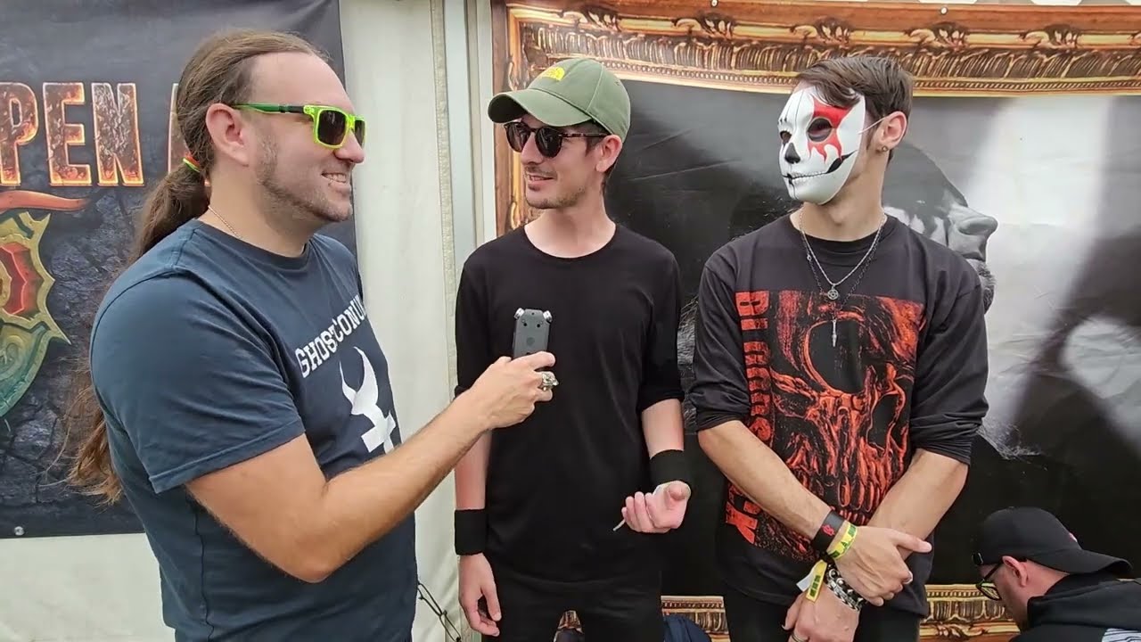 Two of Tortured Demon chat with Xander for TotalRock at Bloodstock 2023