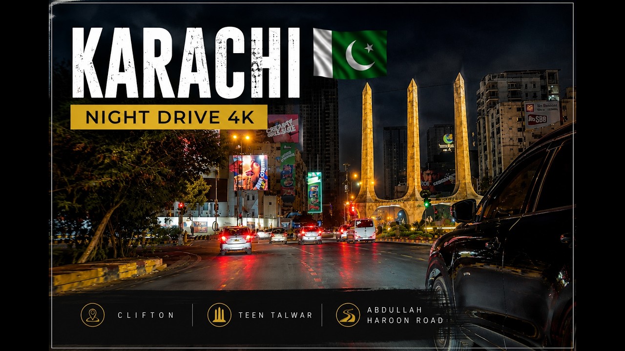 Karachi Night Drive 4K 🇵🇰 | Clifton, Teen Talwar & Abdullah Haroon Road | Pakistan Street View