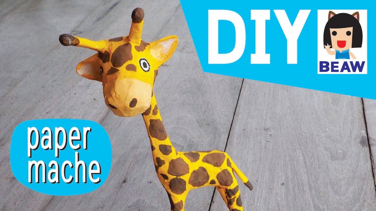 diy by แป๋ว ep 2 / วิธีทําเปเปอร์มาเช่ ยีราฟ การ์ตูน ง่ายๆ / How to make a paper mache giraffe