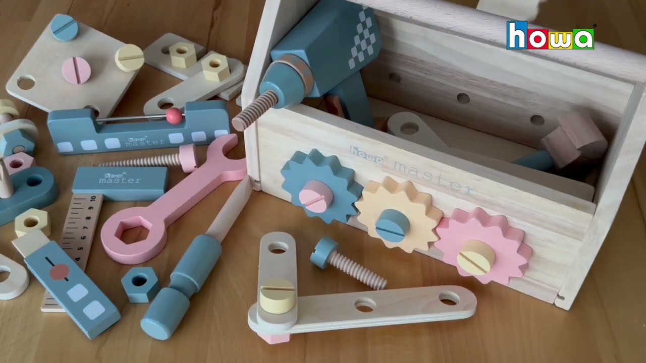 howa Werkzeugkiste Holz für Kinder mit 45 tlg. Zubehör - children's tool box with 45 pcs. acc. 4907
