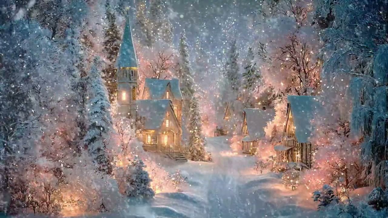 Snowy Winter Village ❄️ Glowing Cabins, Falling Snow & Cozy Night Ambience for Deep Sleep