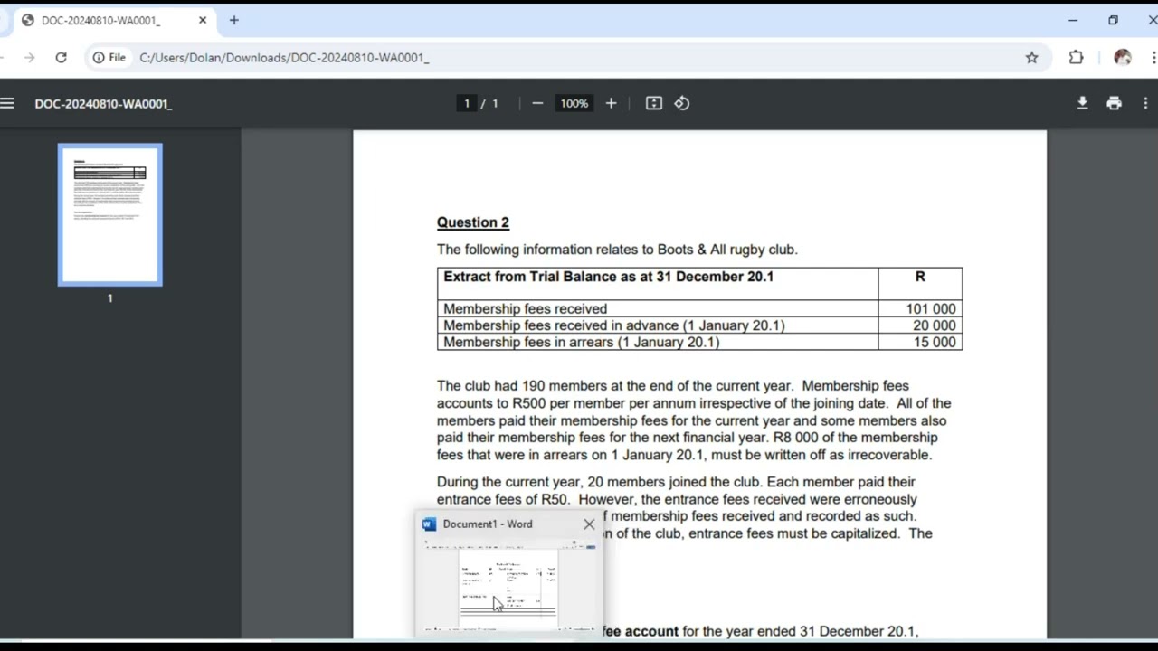 Accounting Lessons: Membership Fee Account