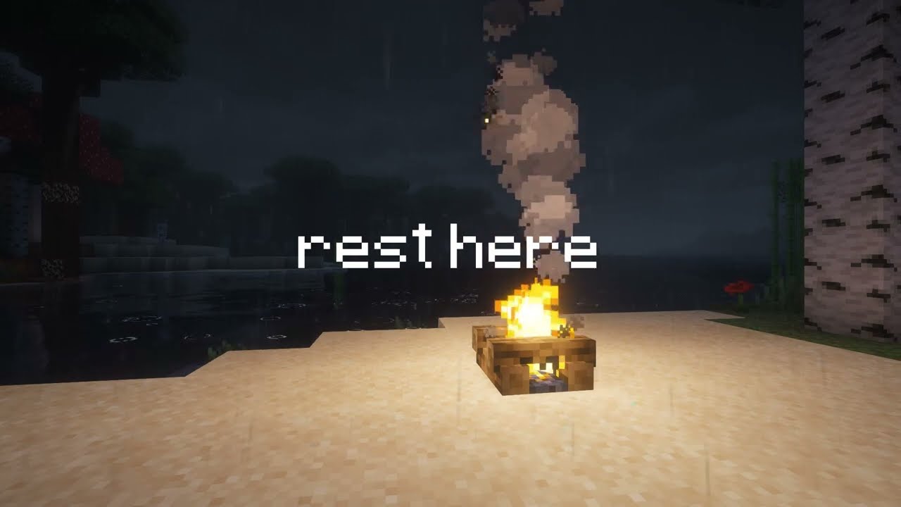 rest here… Minecraft Night Rain Ambience | C418 Music & Campfire (1 Hour)