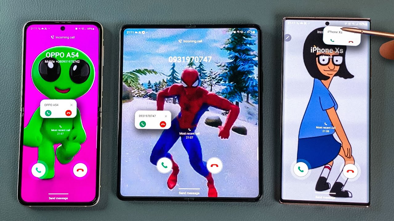 Samsung Z Fold 3 vs Note20 Ultra vs Z Flip 3 Full Screen vs Mini Pop-Up Call Display Incoming Calls