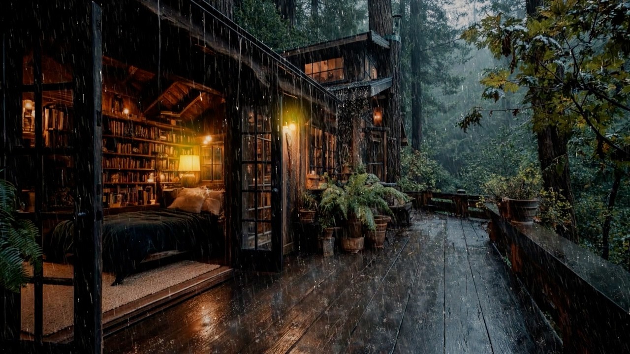 Night Forest Heavy Rain Sounds 🌲 | Fall Asleep Fast with Relaxing Rain 🌧️