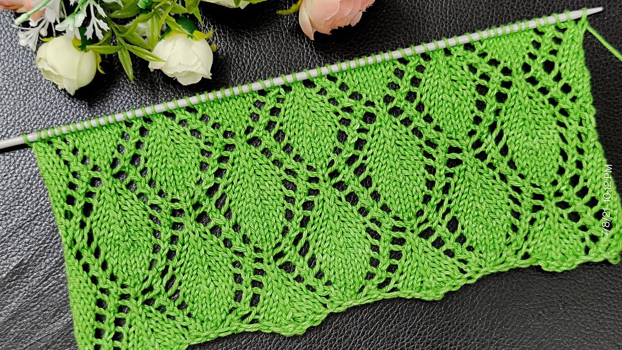 अलग तरीके की पत्ती 🌿 बुनाई, Easy Leaf Foliage Knitting Stitch Openwork Pattern by Knitting Knife
