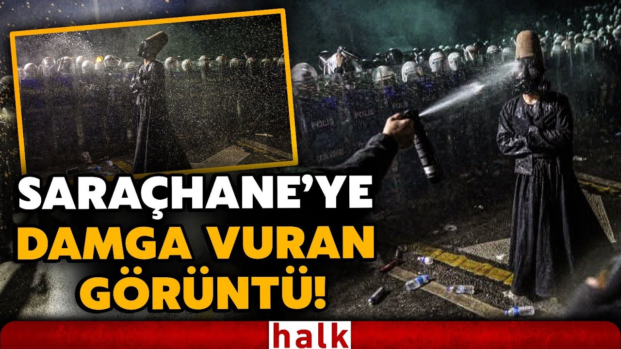 SARAÇHANE'DE DİKKAT ÇEKEN DİRENİŞ! Gaz maskeli semazen, polis barikatına karşı böyle durdu!