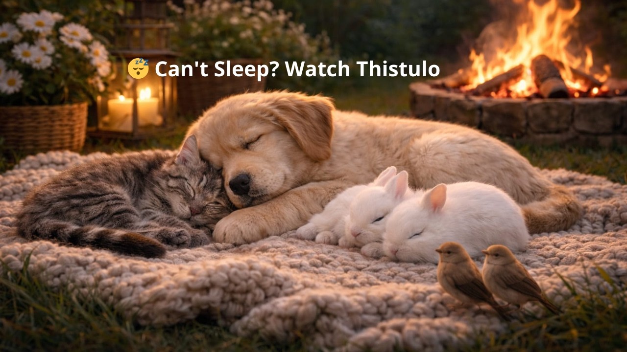 Cozy Fireplace Night with Cute Animals 🐶🐱 | Relaxing Sounds for Sleep, Stress Relief & Calm