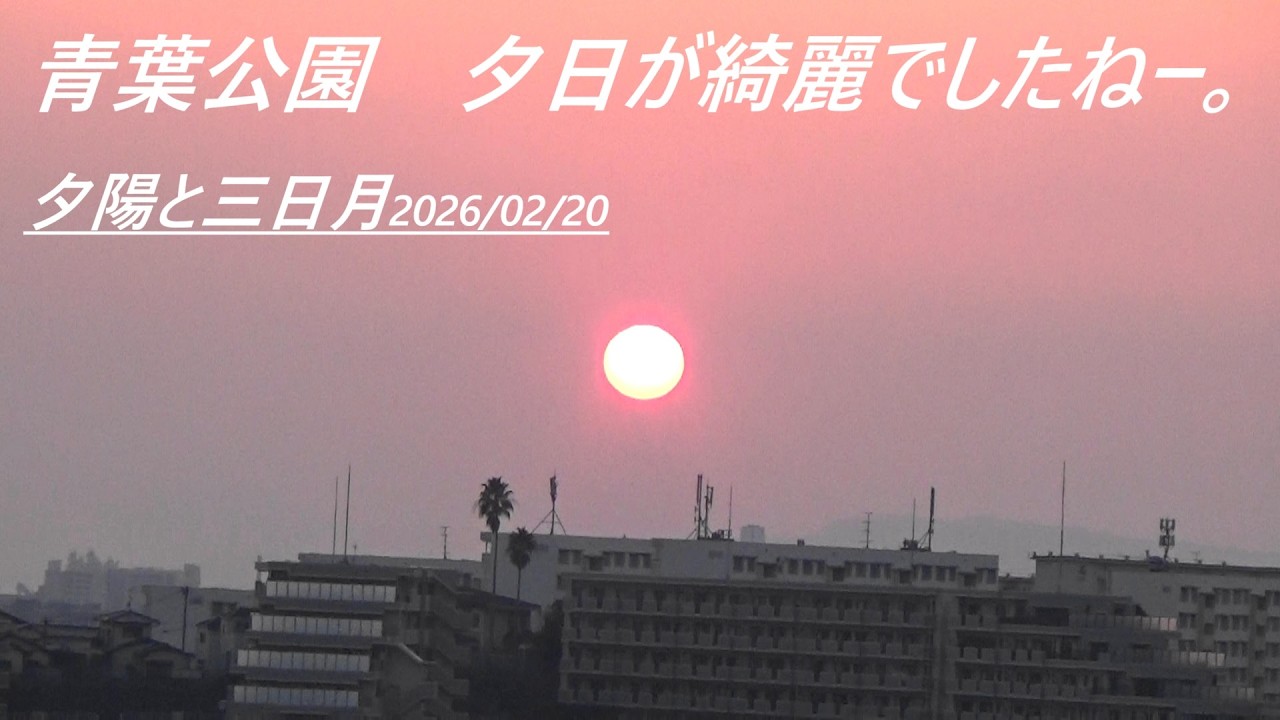 青葉公園　夕日が綺麗でしたねー。夕陽と三日月2026/02/20The sunset at Aoba Park was beautiful! Sunset and Crescent Moon 2026