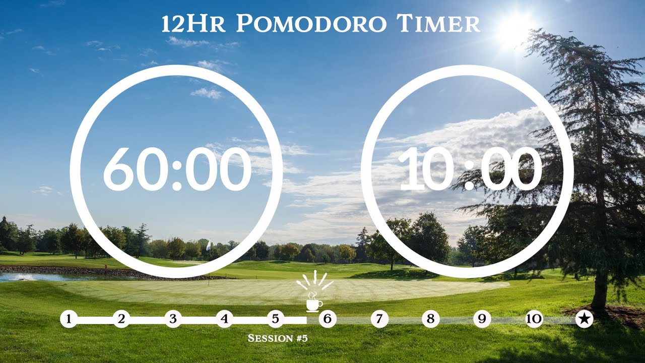 60 Minute Pomodoro Timer🌲Forest & water sound 📚12-Hour Study ⏱Pomodoro 60/10, 60 min x 10 sets