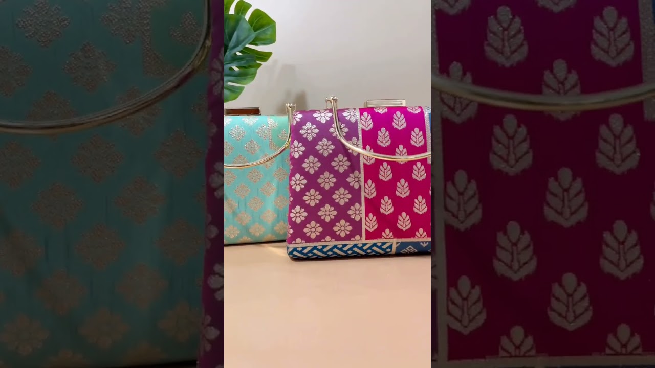 Designer Clutch with Brocade  Big Size Designer Clutch with Handle & Chain Brocade Fabric #fashion
