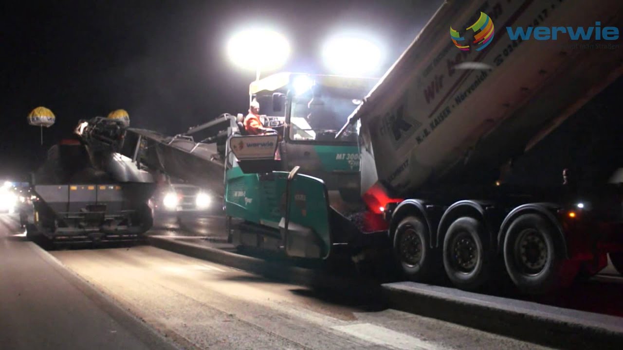 Vögele MT3000-2 Offset Nachtbaustelle A3 Siegburg